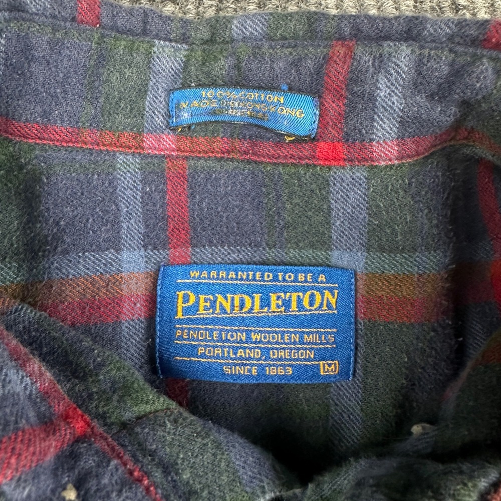 Pendleton Mens Blue Green Red Plaid Cotton Flannel Button Down Shirt Size M - Picture 3 of 9